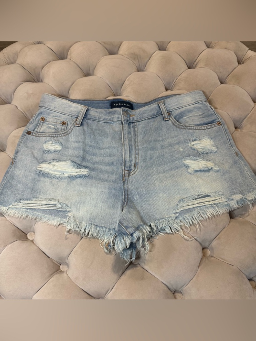 Aeropostale Vintage High Rise Shorty Denim Shorts Distressed Size 12